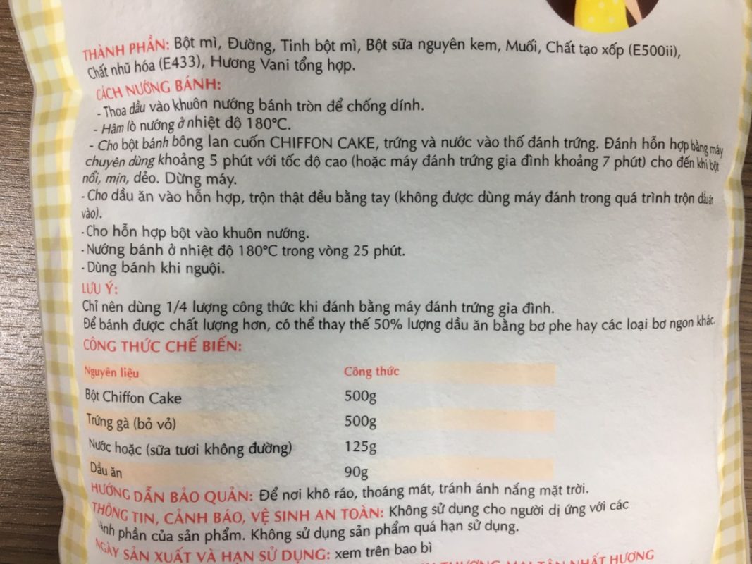 Bột bánh bông lan cuốn chiffon cake
