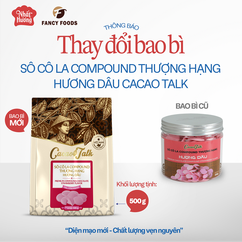 Sô Cô La Compound Thượng Hạng Hương Dâu Cacao Talk (500 g) 1 thong bao doi bao bi scl nut dau 500g Sô Cô La Compound Thượng Hạng Hương Dâu Cacao Talk (500 g)