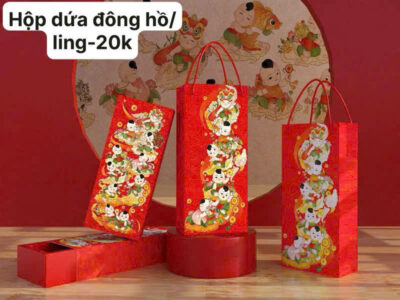 Hộp Giấy Bánh Dứa Hoạt Tiết Đông Hồ Tết 2025