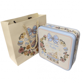 Hộp Thiếc Vuông Thỏ Kem (Kèm Túi)