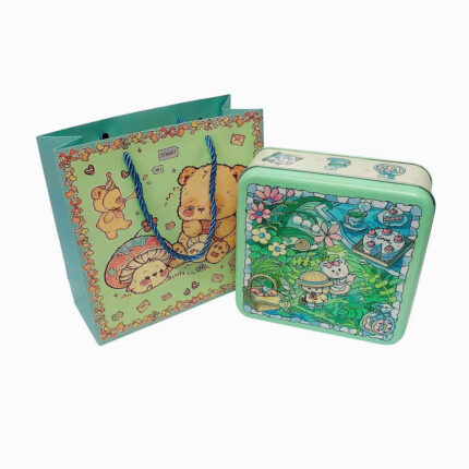 Hộp Thiếc Vuông Họa Tiết (Kèm Túi Giấy)