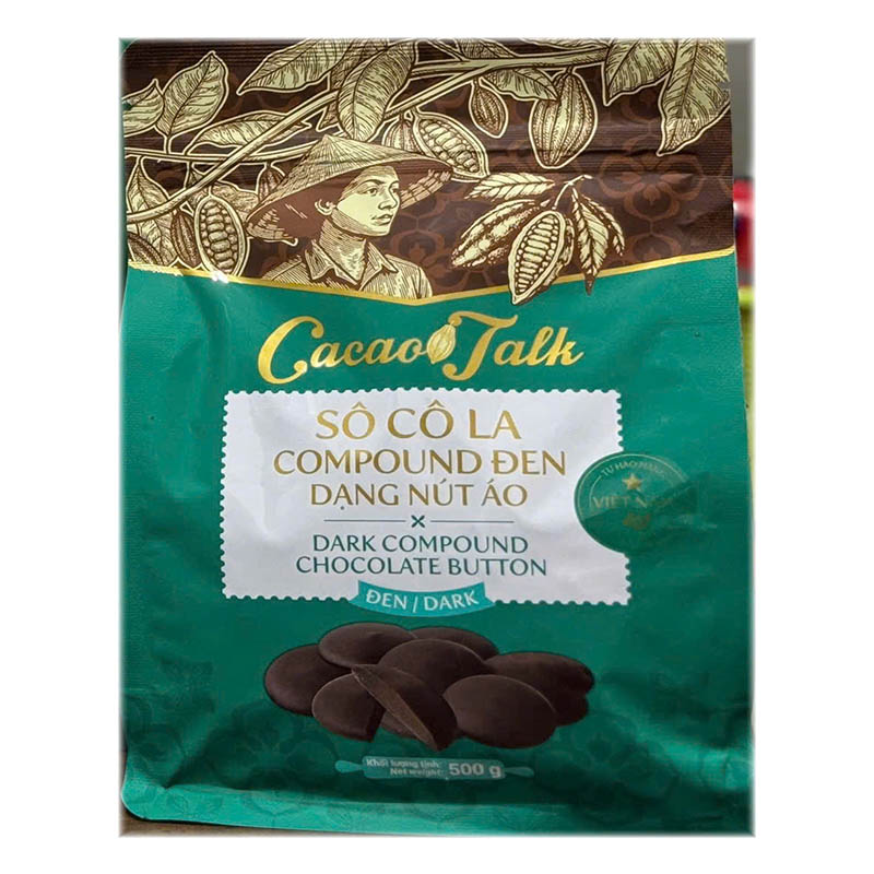 socola nut ao den 500gr Sô Cô La Compound Đen Dạng Nút Áo Cacao Talk (500gr) - Ảnh 1