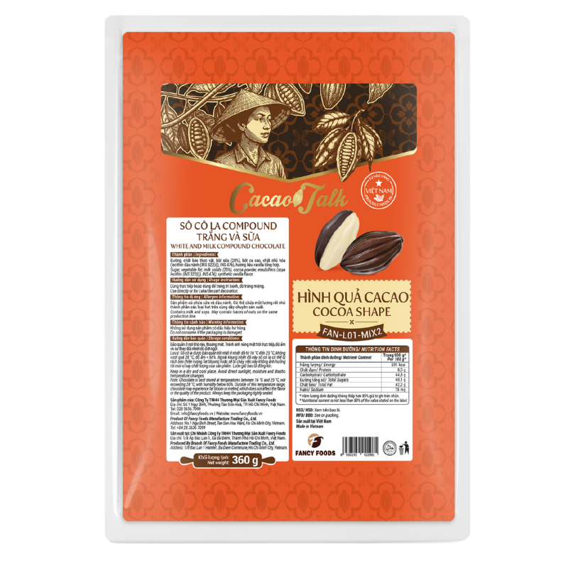 so-co-la-decor-qua-cacao Sô Cô La Compound Trắng Và Sữa Hình Quả Cacao FAN-L01-MIX2 Cacao Talk (360 g) - Ảnh 1