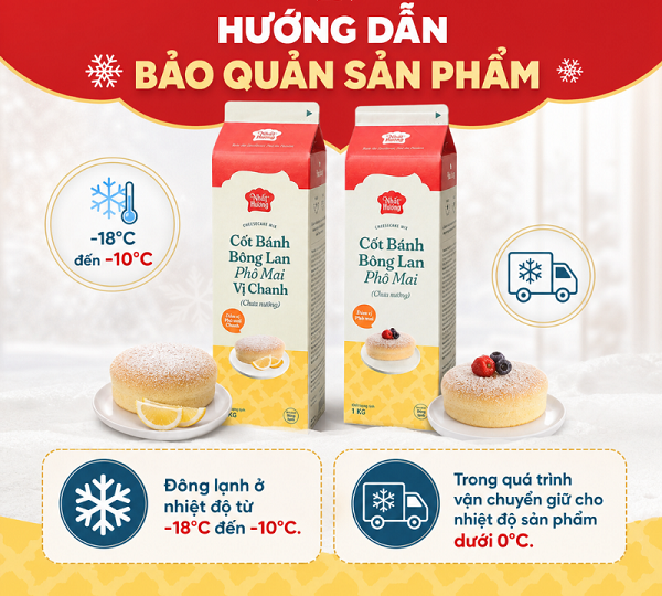 Cách làm Bánh Bông Lan Phô Mai mềm mịn từ Cốt Bánh Đông Lạnh Nhất Hương